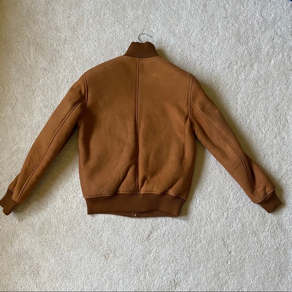 Sandro cognac leather shearling bomber jacket - Picture 3 of 7
